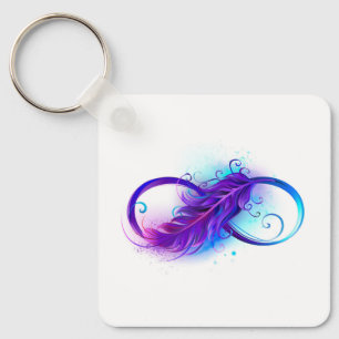 Infinity with Purple Feather Keychain