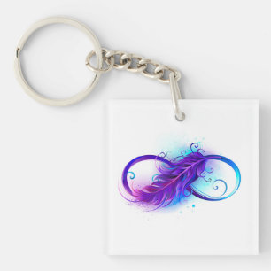 Infinity with Purple Feather Keychain