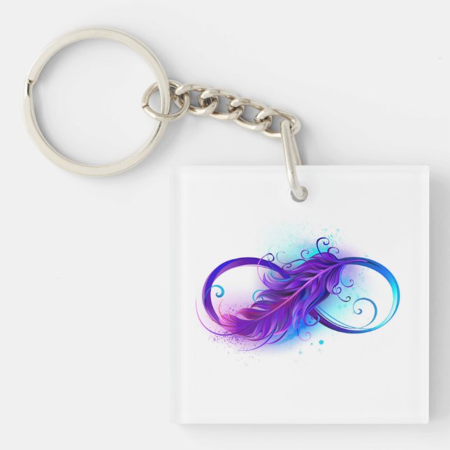 Infinity with Purple Feather Keychain (Front)