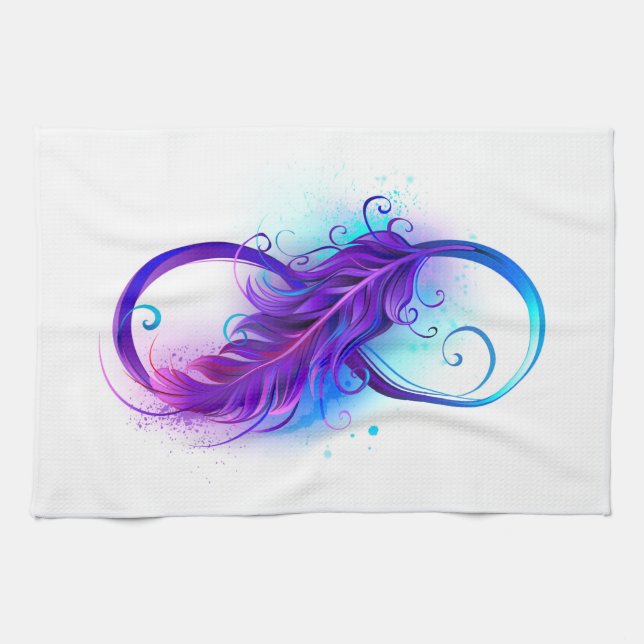 Infinity with Purple Feather Kitchen Towel (Horizontal)