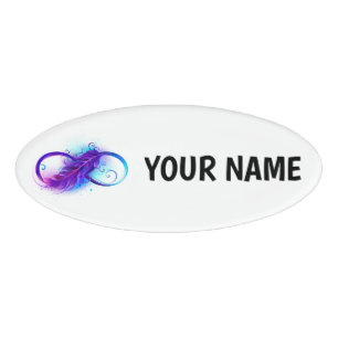 Infinity with Purple Feather Name Tag