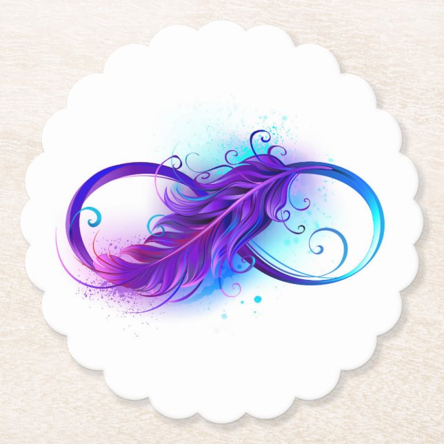 Infinity with Purple Feather Paper Coaster (Front)
