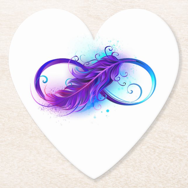 Infinity with Purple Feather Paper Coaster (Front)