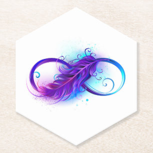 Infinity with Purple Feather Paper Coaster