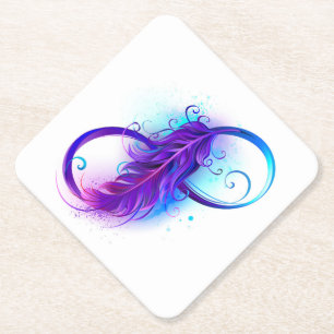 Infinity with Purple Feather Paper Coaster