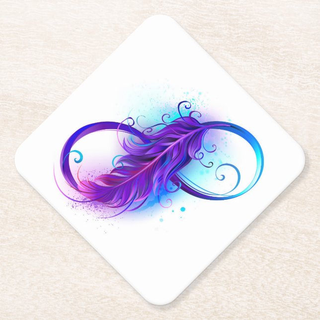 Infinity with Purple Feather Paper Coaster (Front)