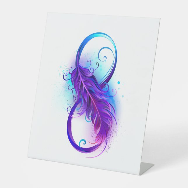 Infinity with Purple Feather Pedestal Sign (Front)