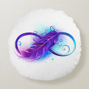 Infinity with Purple Feather Round Pillow