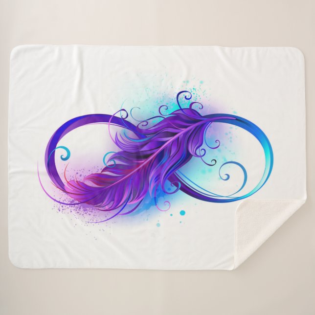 Infinity with Purple Feather Sherpa Blanket (Front (Horizontal))
