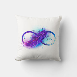Infinity with Purple Feather Throw Pillow