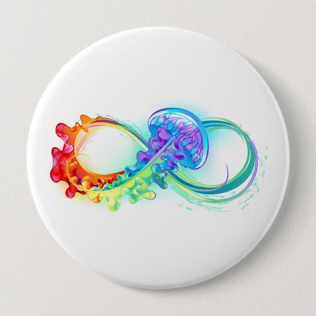 Infinity with Rainbow Jellyfish 4 Inch Round Button (Front)