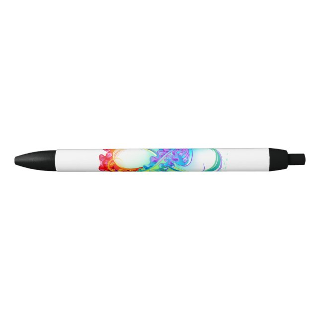 Infinity with Rainbow Jellyfish Black Ink Pen (Front)