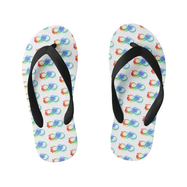 Infinity with Rainbow Jellyfish Kid's Flip Flops (Footbed)