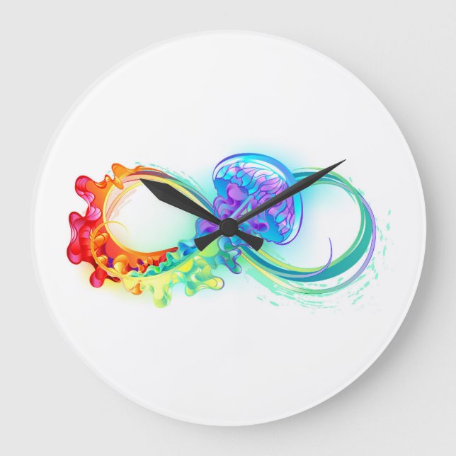 Infinity with Rainbow Jellyfish Large Clock (Front)