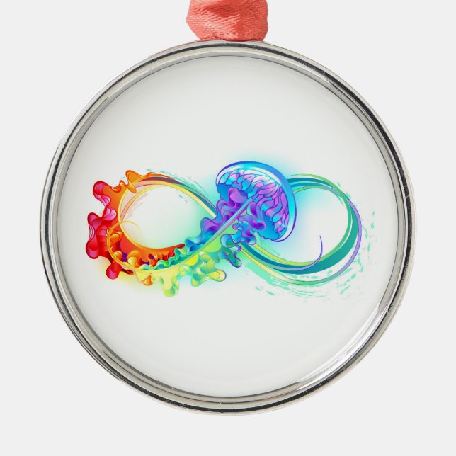 Infinity with Rainbow Jellyfish Metal Ornament (Front)