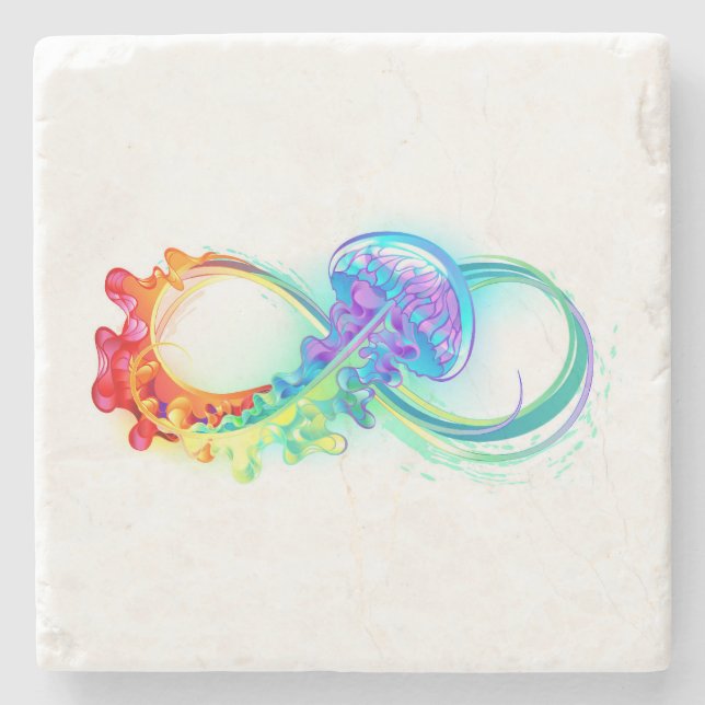 Infinity with Rainbow Jellyfish Stone Coaster (Front)