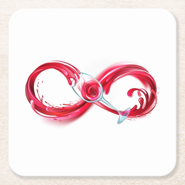 Infinity with Red Wine Square Paper Coaster (Front)