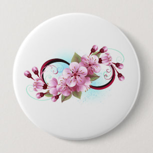 Infinity with Sakura Blossom Flowers 4 Inch Round Button