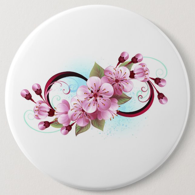 Infinity with Sakura Blossom Flowers 6 Inch Round Button (Front)