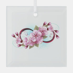 Infinity with Sakura Blossom Flowers Glass Ornament