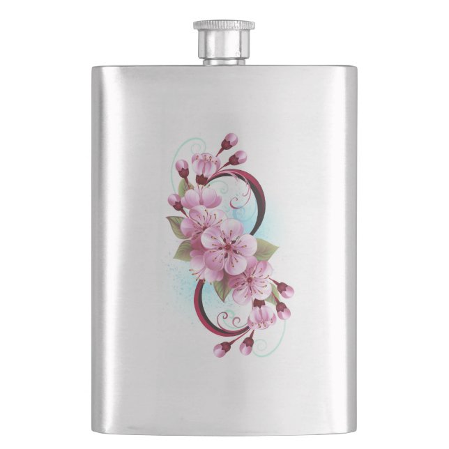 Infinity with Sakura Blossom Flowers Hip Flask (Front)
