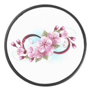 Infinity with Sakura Blossom Flowers Hockey Puck
