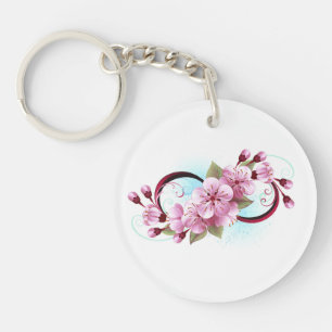 Infinity with Sakura Blossom Flowers Keychain