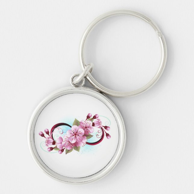 Infinity with Sakura Blossom Flowers Keychain (Front)