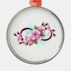 Infinity with Sakura Blossom Flowers Metal Ornament