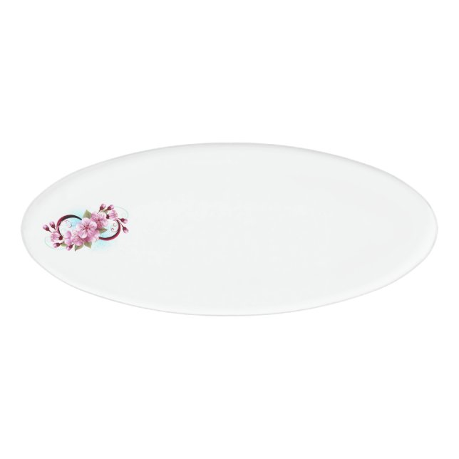 Infinity with Sakura Blossom Flowers Name Tag (Front)