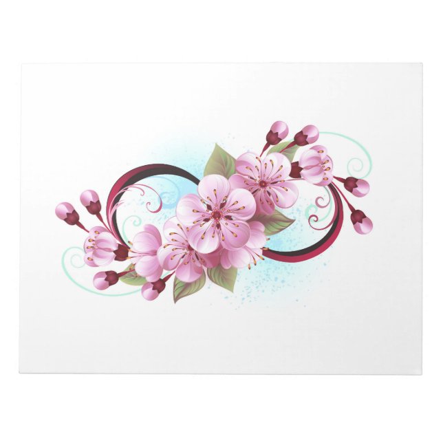 Infinity with Sakura Blossom Flowers Notepad (Front)