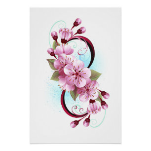 Infinity with Sakura Blossom Flowers Poster