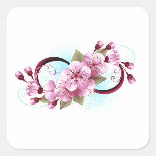 Infinity with Sakura Blossom Flowers Square Sticker