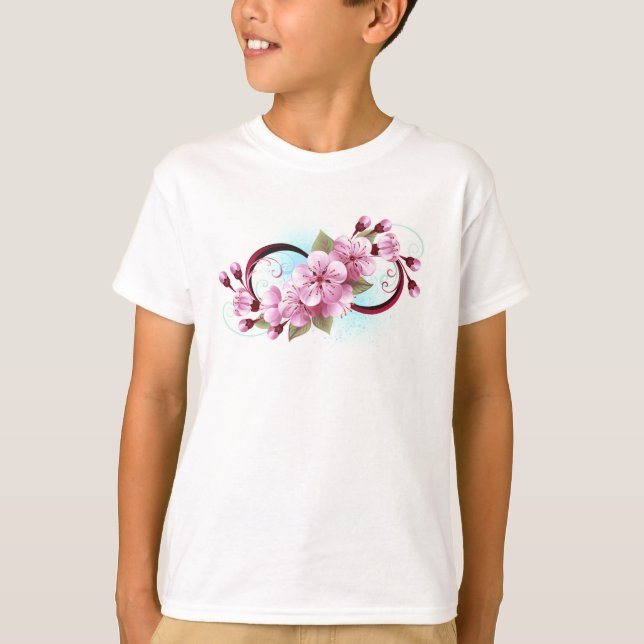 Infinity with Sakura Blossom Flowers T-Shirt (Front)