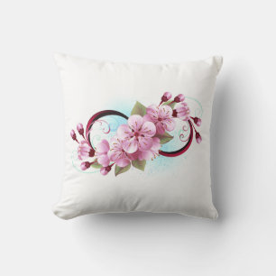 Infinity with Sakura Blossom Flowers Throw Pillow