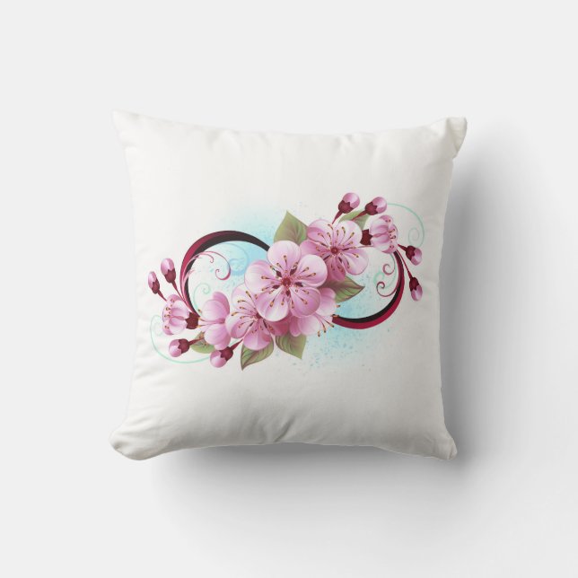 Infinity with Sakura Blossom Flowers Throw Pillow (Front)
