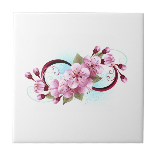 Infinity with Sakura Blossom Flowers Tile (Front)