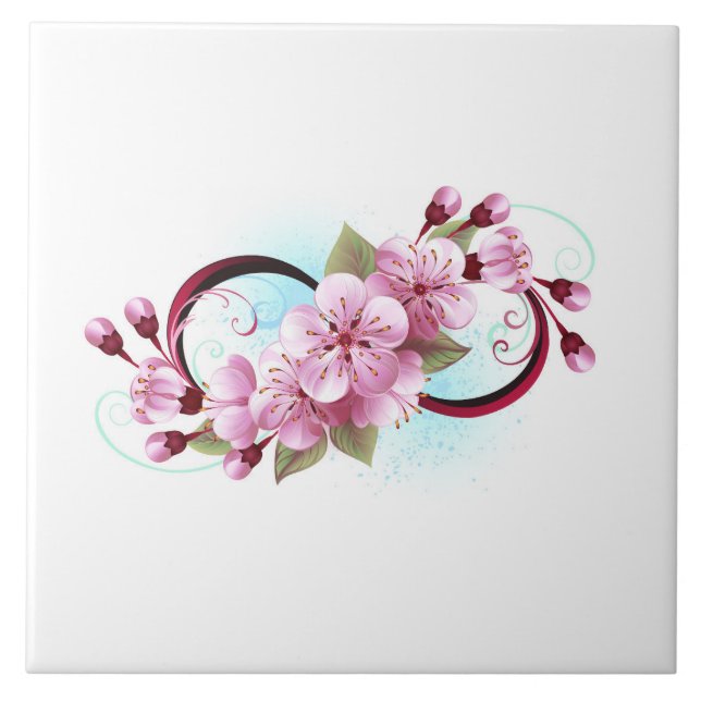 Infinity with Sakura Blossom Flowers Tile (Front)