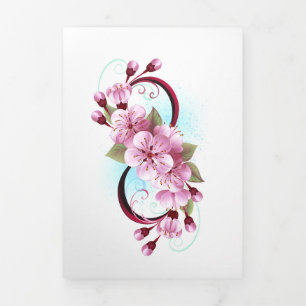 Infinity with Sakura Blossom Flowers Tri-Fold Holiday Card