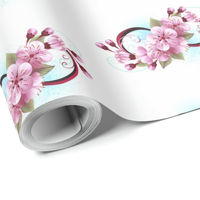 Infinity with Sakura Blossom Flowers Wrapping Paper (Roll Corner)
