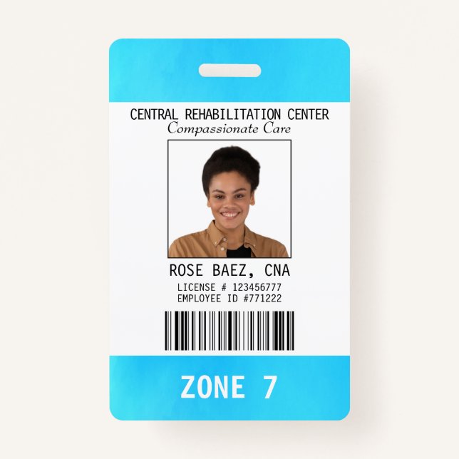 Infirmière bleu blanc Aide AIIC Photo ID Nom Badge (Devant)