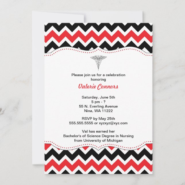 Infirmière Chevron rouge et noire Invitation de di (Devant)
