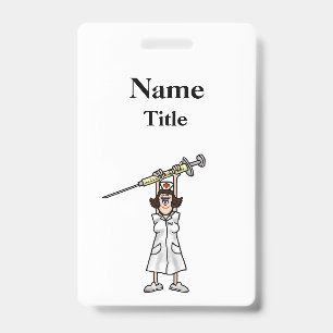 Infirmière de dessin animé avec badge de seringue 