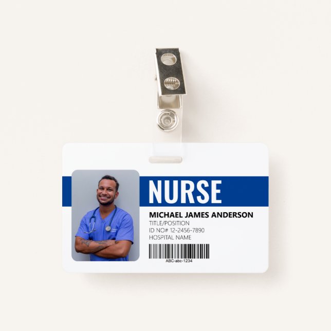 Infirmière du personnel de l'hôpital Badge d'ident (Devant avec clip)