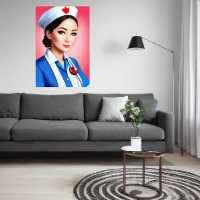Infirmière en uniforme bleu blanc | AI Art Poster