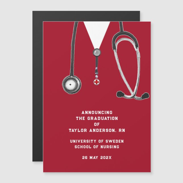Infirmière Faire-part de diplôme Rouge (Devant / Derrière)