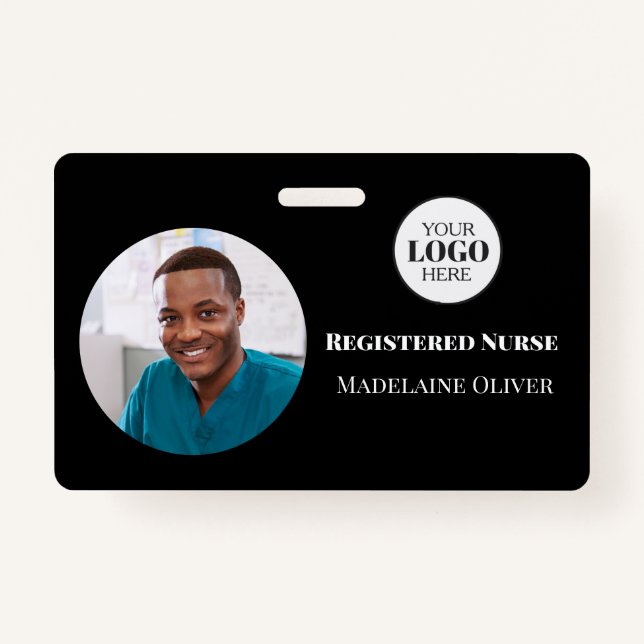 Infirmière ID photo Noir Logo Simple Badge (Devant)