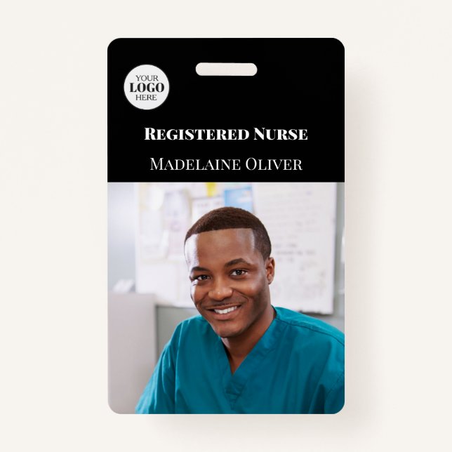 Infirmière ID photo Noir Logo Simple Badge (Devant)