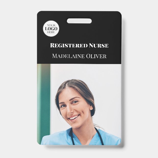 Infirmière ID photo Noir Logo Simple Badge (Front)