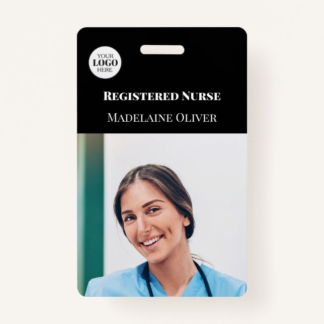 Infirmière ID photo Noir Logo Simple Badge (Devant)